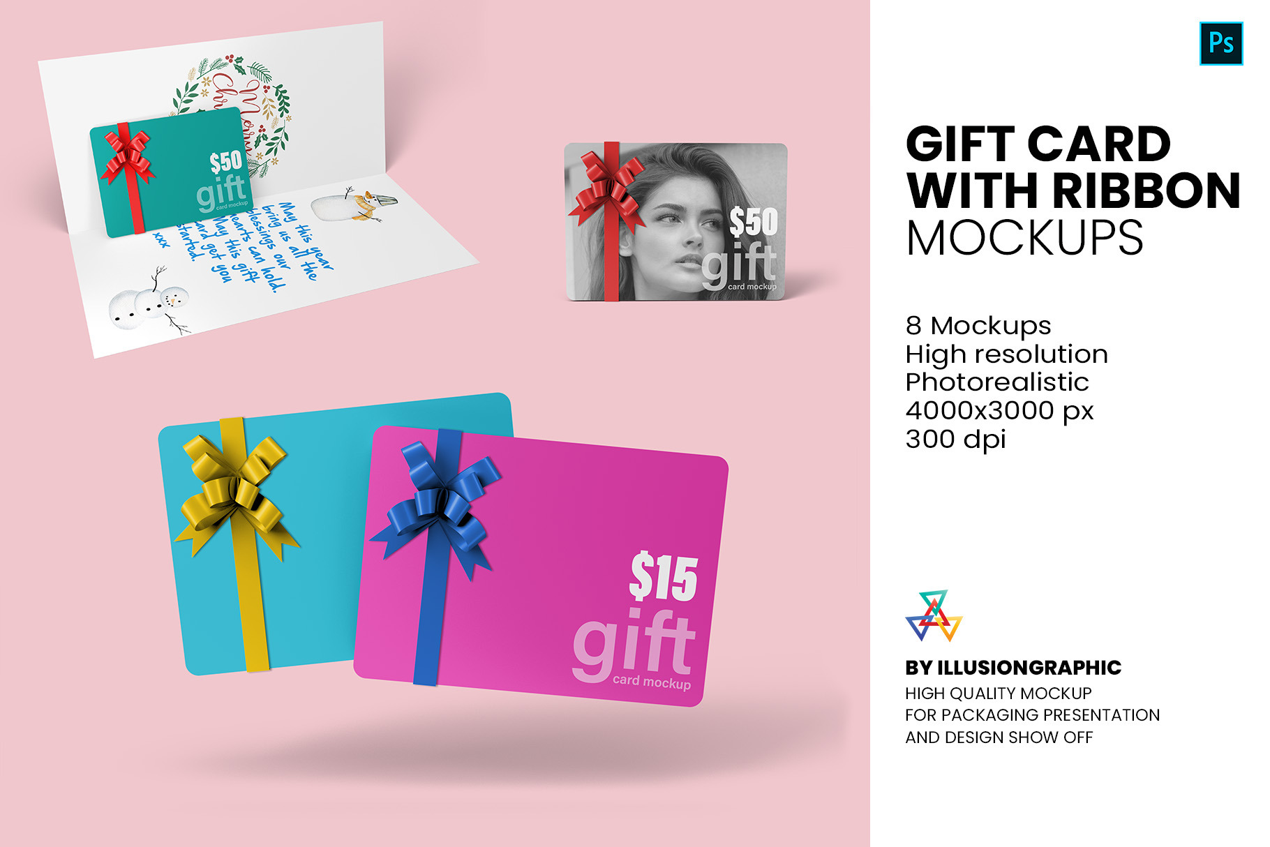 Download Gift Card With Ribbon Mockup Creative Photoshop Templates Creative Market