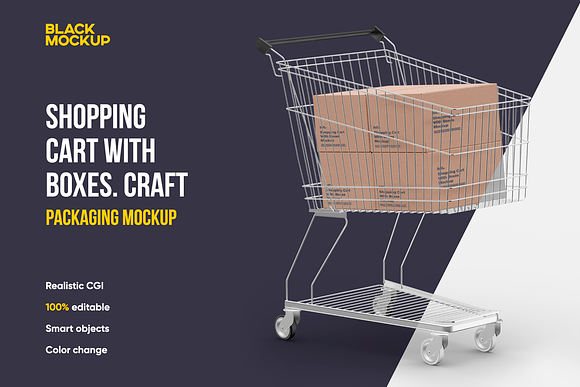 Download Craft Shopping Cart With Box Mockup Creative Photoshop Templates Creative Market