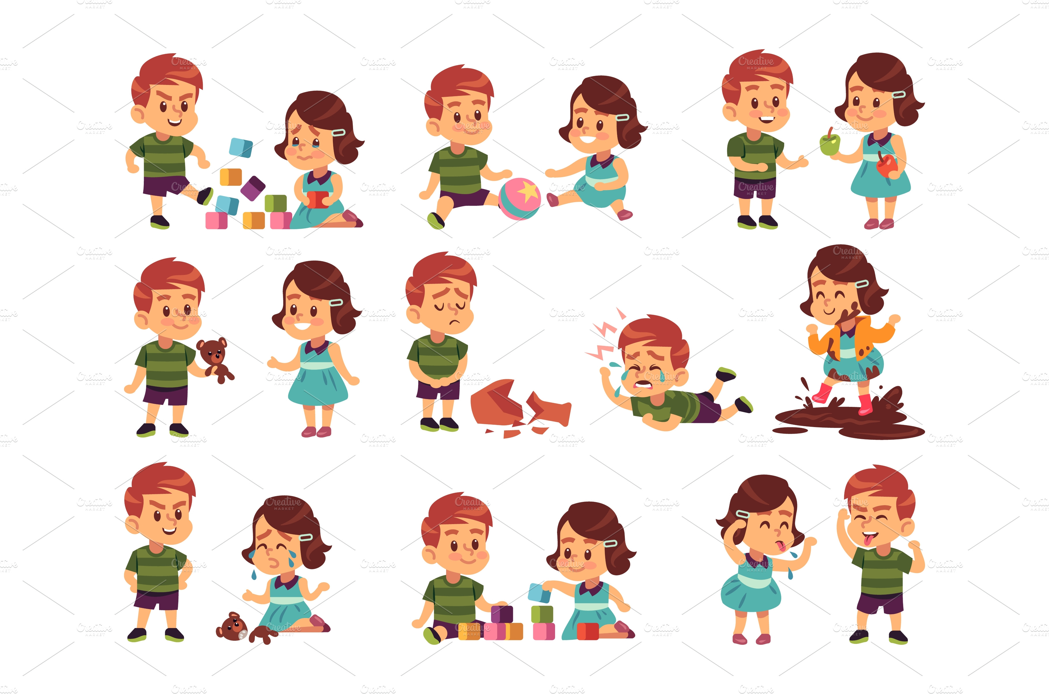 good-and-bad-children-kids-playing-pre-designed-vector-graphics