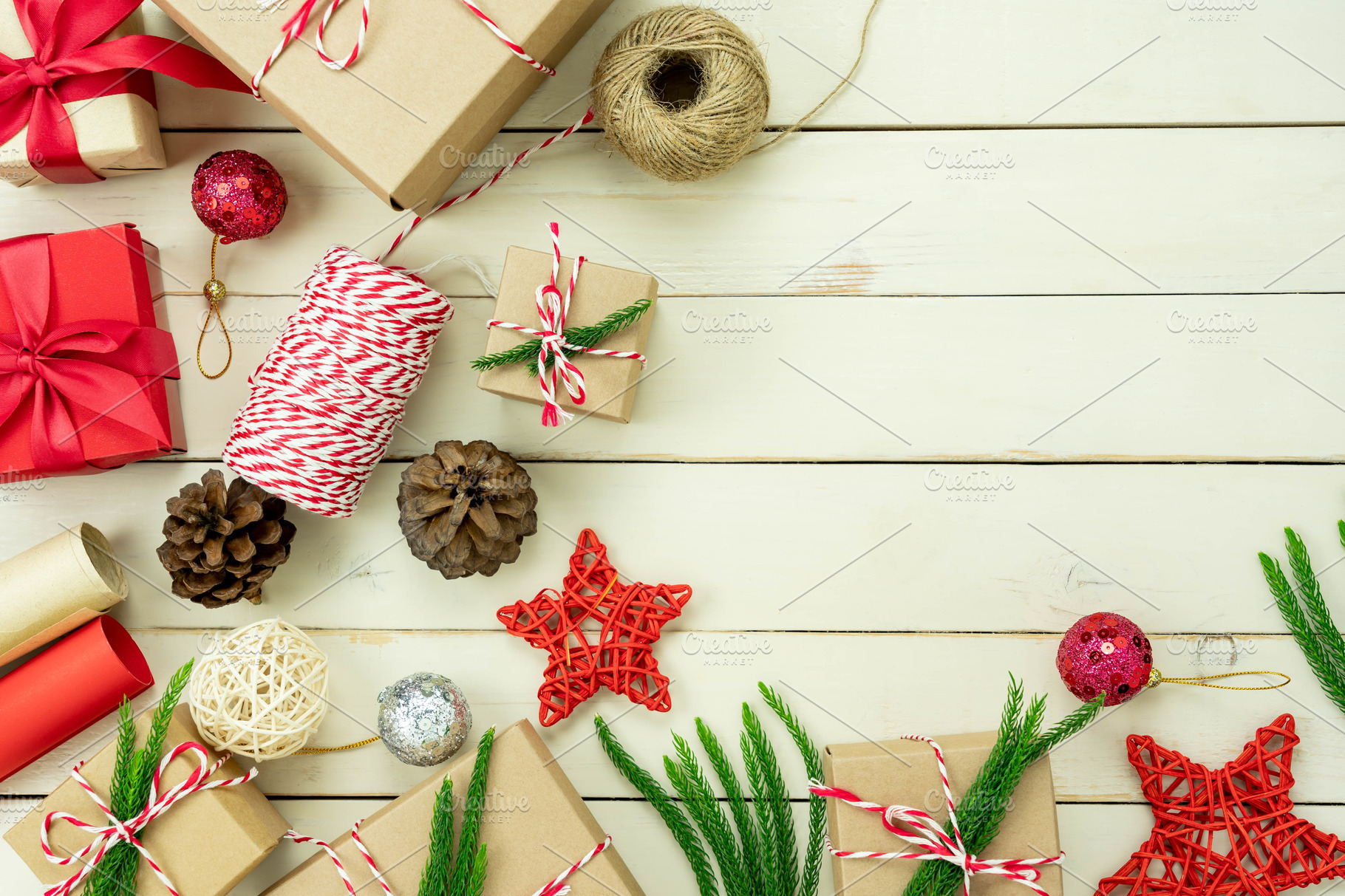 Top view decorations Christmas. | Holiday Stock Photos ~ Creative Market