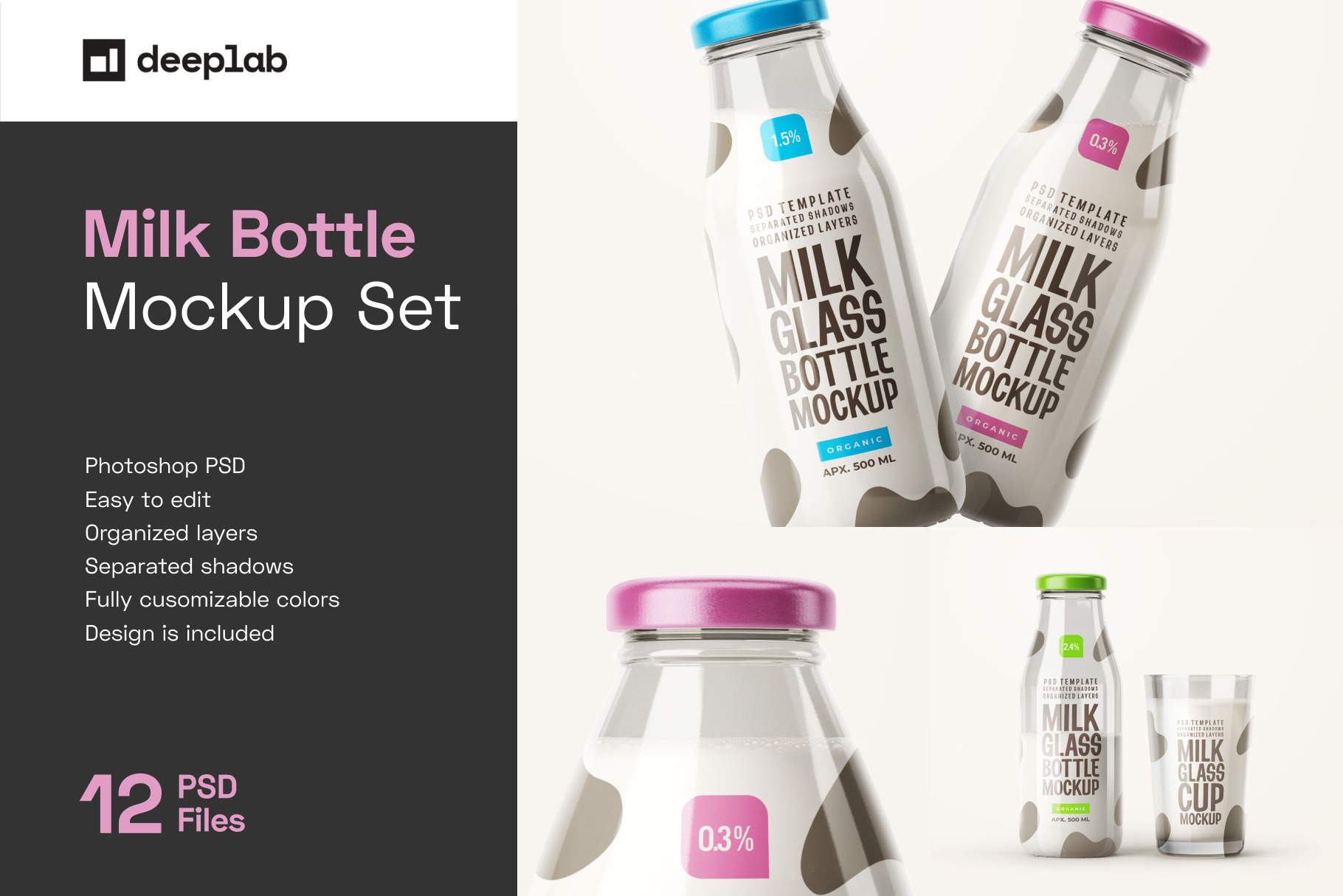 Download Fresh Milk Glass Bottle Mockup Set Creative Photoshop Templates Creative Market