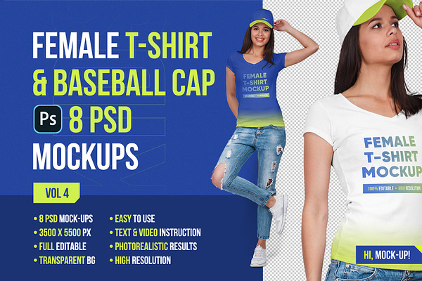 Female T Shirt Baseball Cap Mockup Creative Photoshop Templates Creative Market