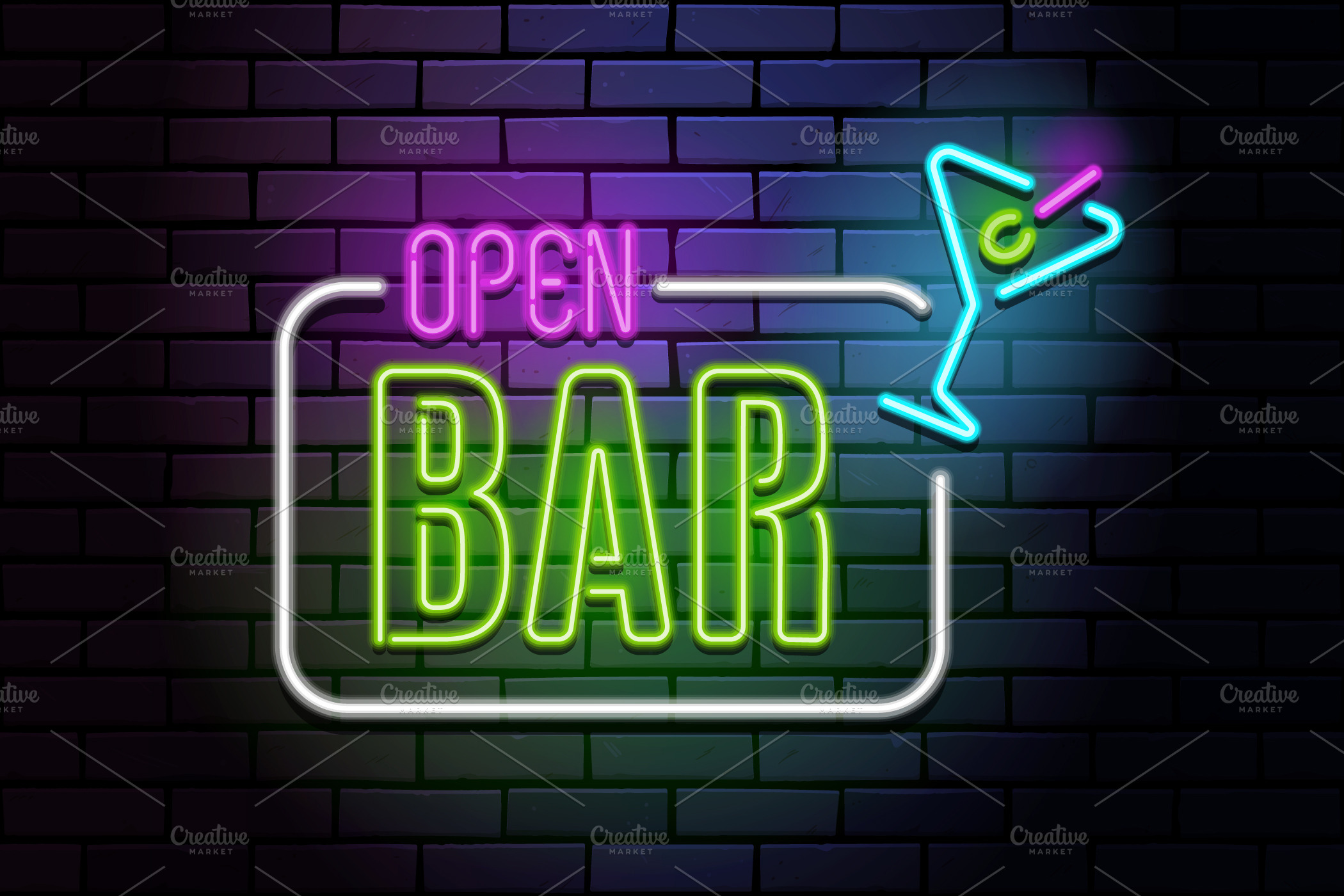 Open Bar Neon Sign Illustrator Graphics Creative Market