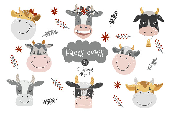 Download Christmas Cow Face Svg Clipart Creative Market