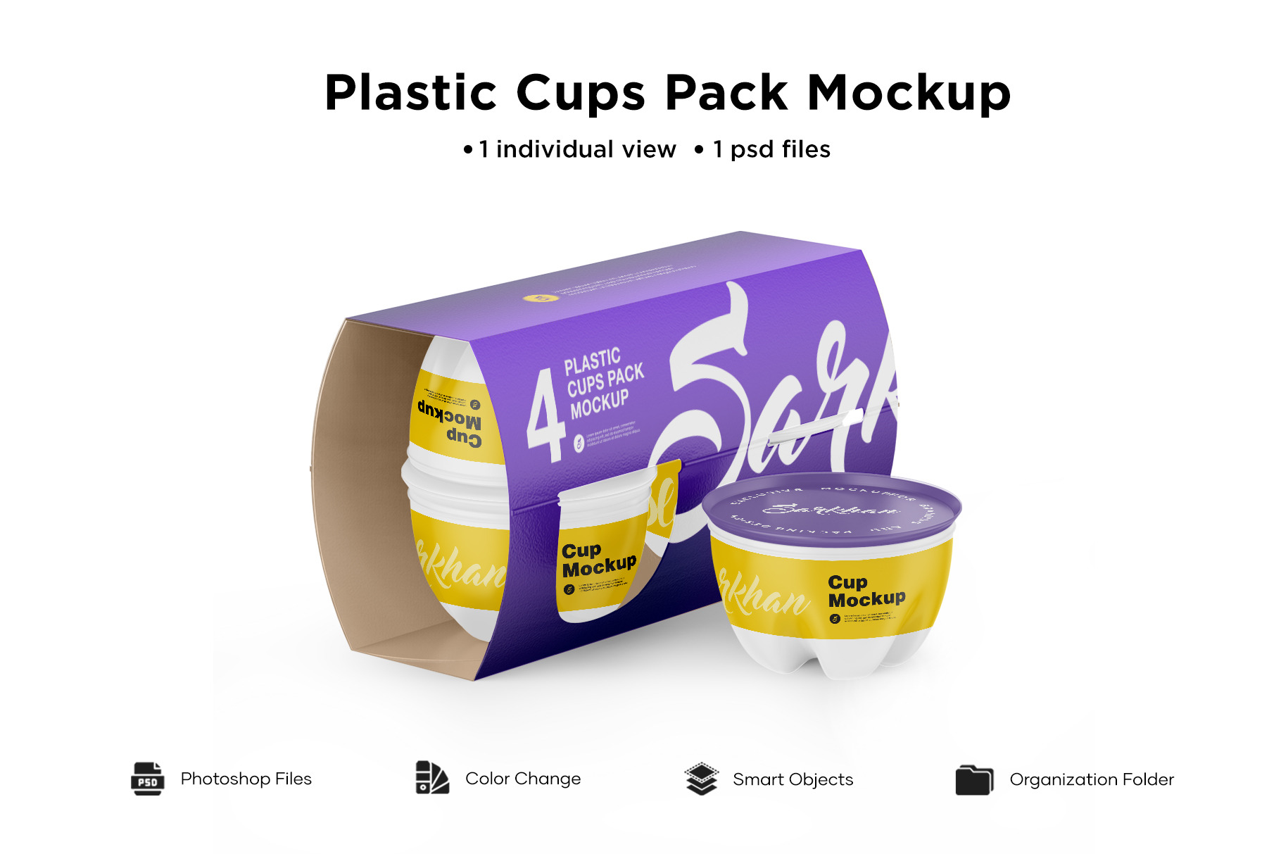 Download 4 Plastic Cups Kraft Paper Mockup Creative Photoshop Templates Creative Market