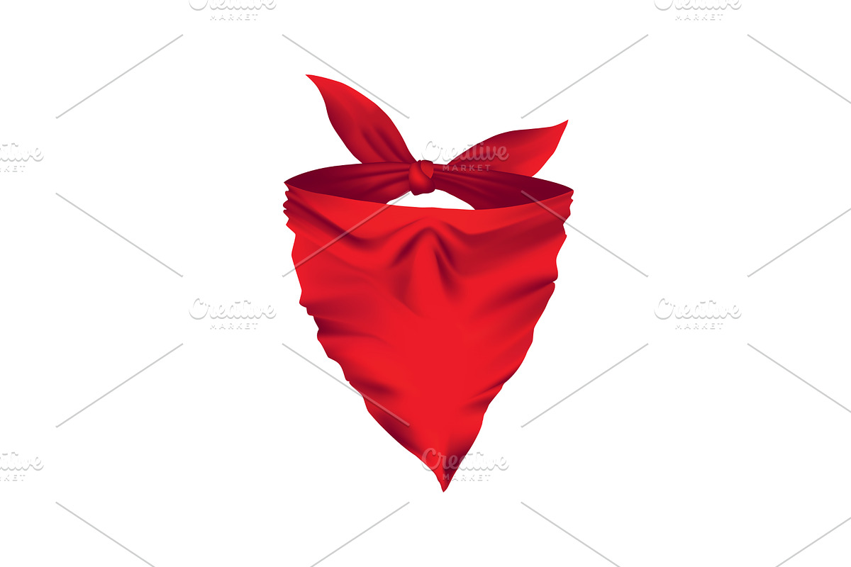 Red realistic bandana on head. Youth | Pre-Designed Vector Graphics