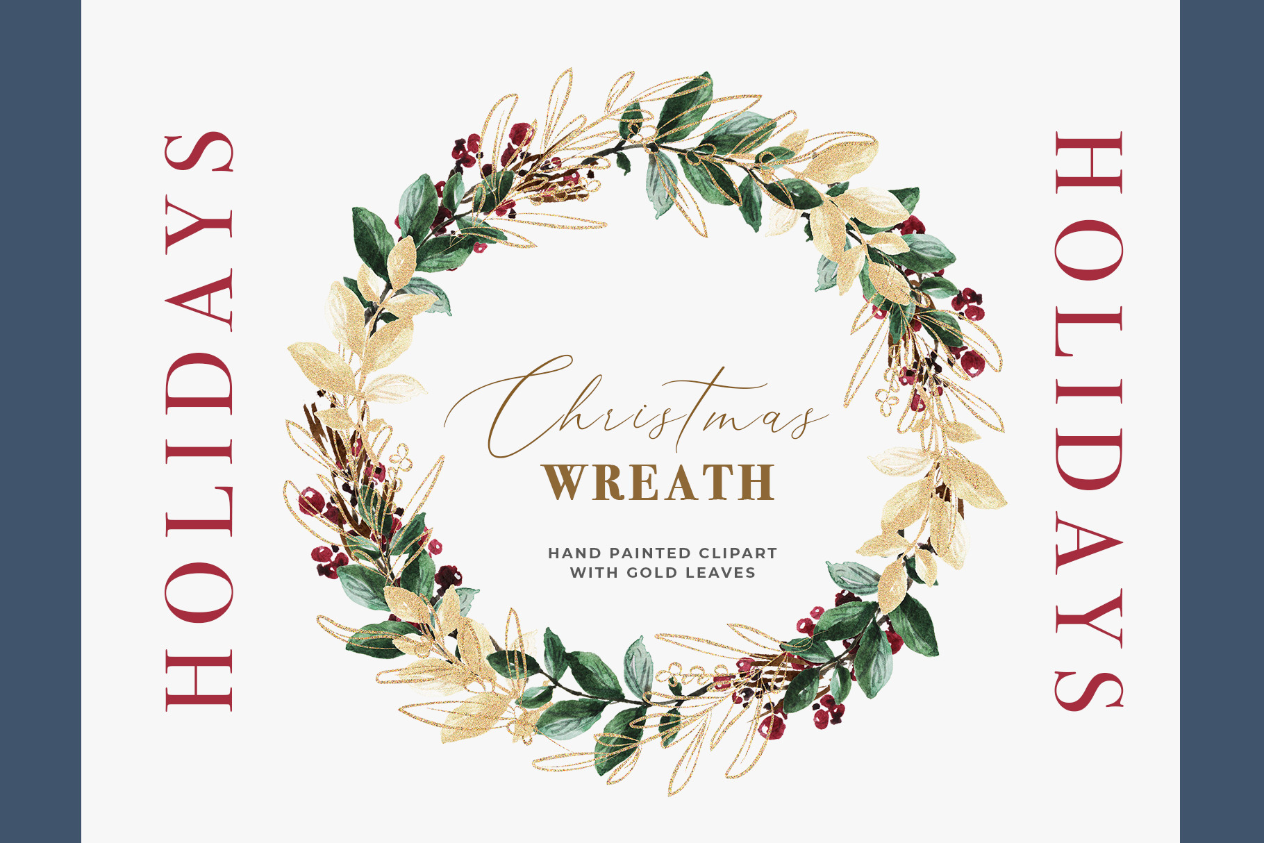 Gold Leaves Greenery Wreath & Frame | Custom-Designed Illustrations ...