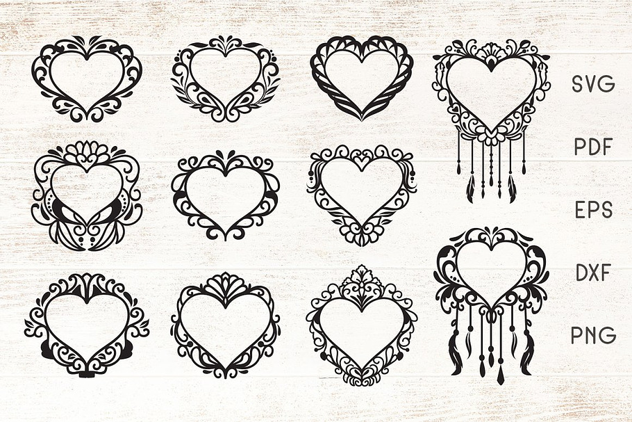 Download Floral Heart Frames Svg Vector Pre Designed Photoshop Graphics Creative Market