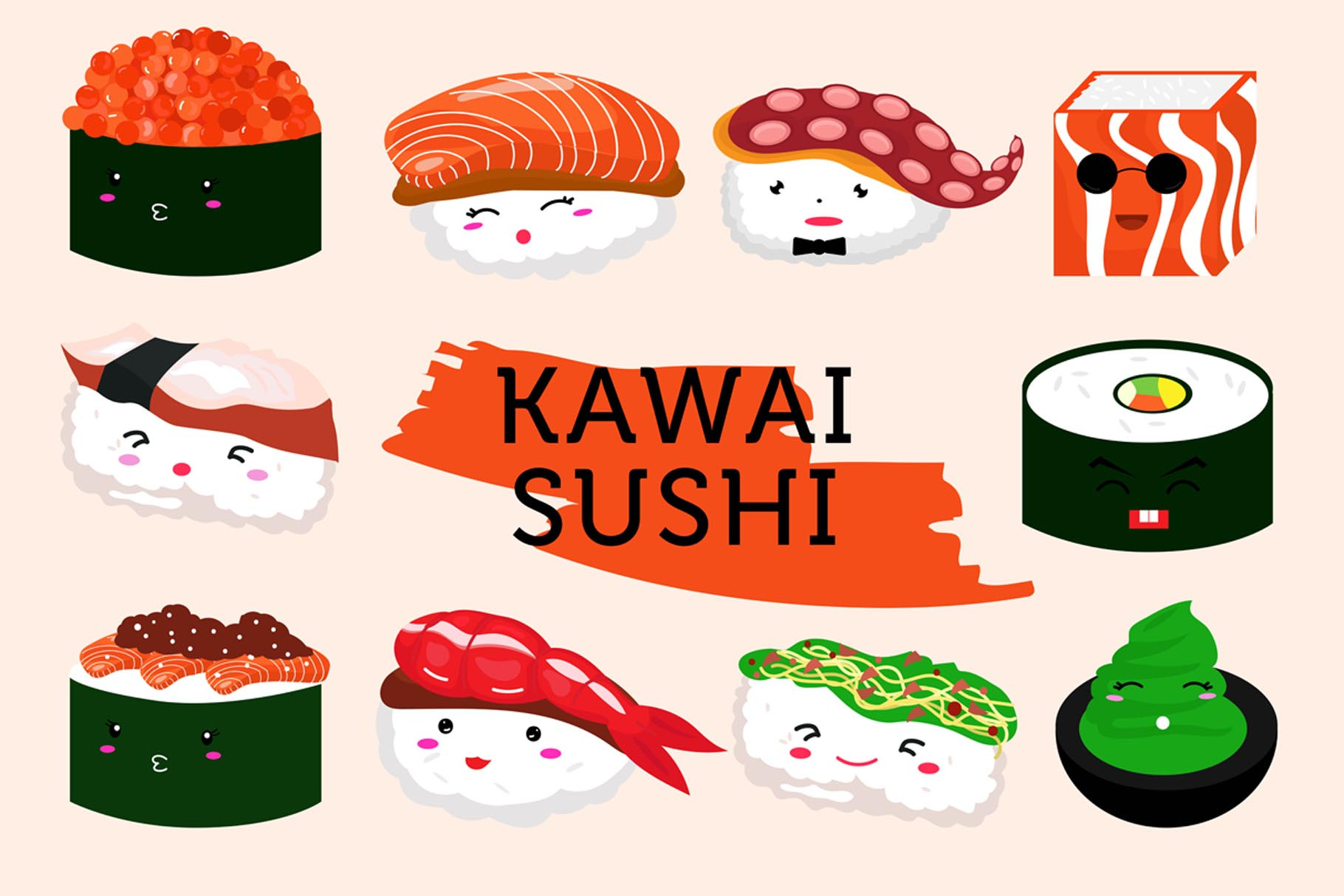 Kawai Sushi character bundles | Food Illustrations ~ Creative Market