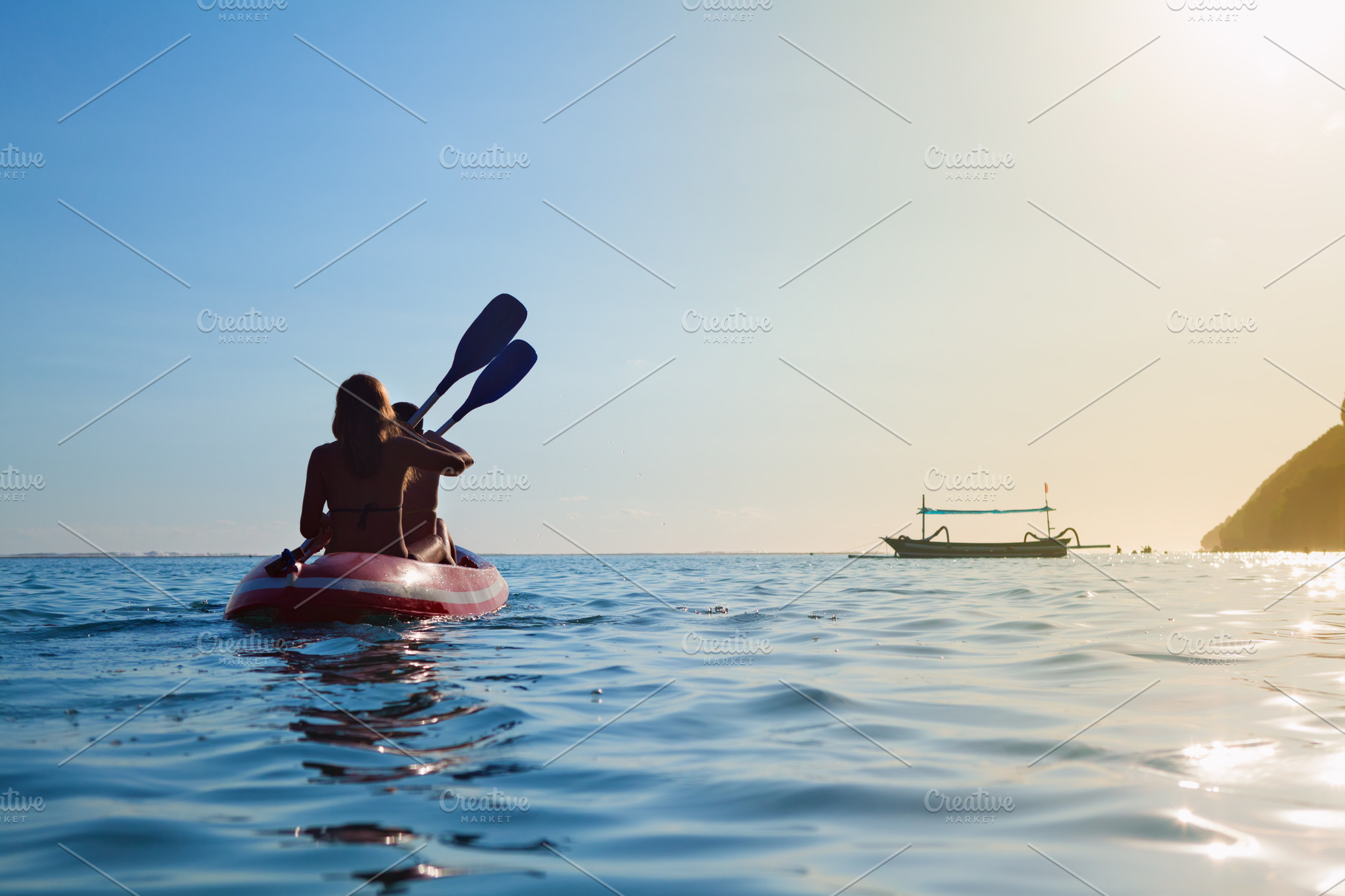 Young women have fun on boat walk. | People Images ~ Creative Market