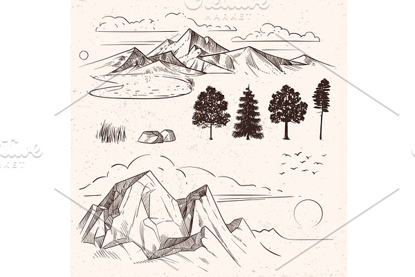 Mountain landscape sketch. Nature | Pre-Designed Vector Graphics