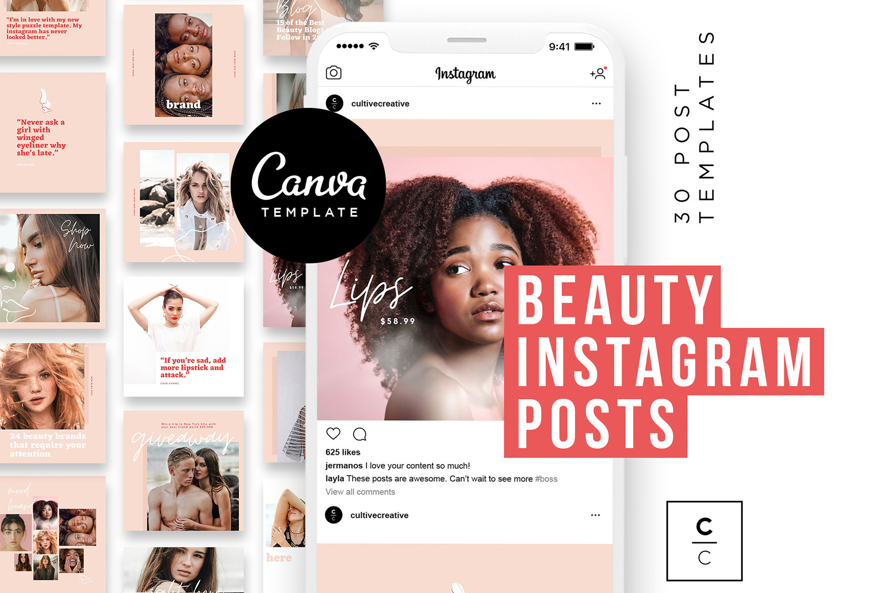 Beauty Instagram Feed Templates | Social Media Templates ~ Creative Market