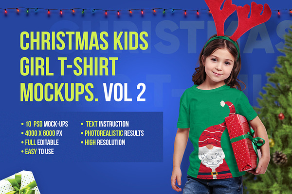 Download Christmas Kids Girl T Shirt Mockups Creative Photoshop Templates Creative Market