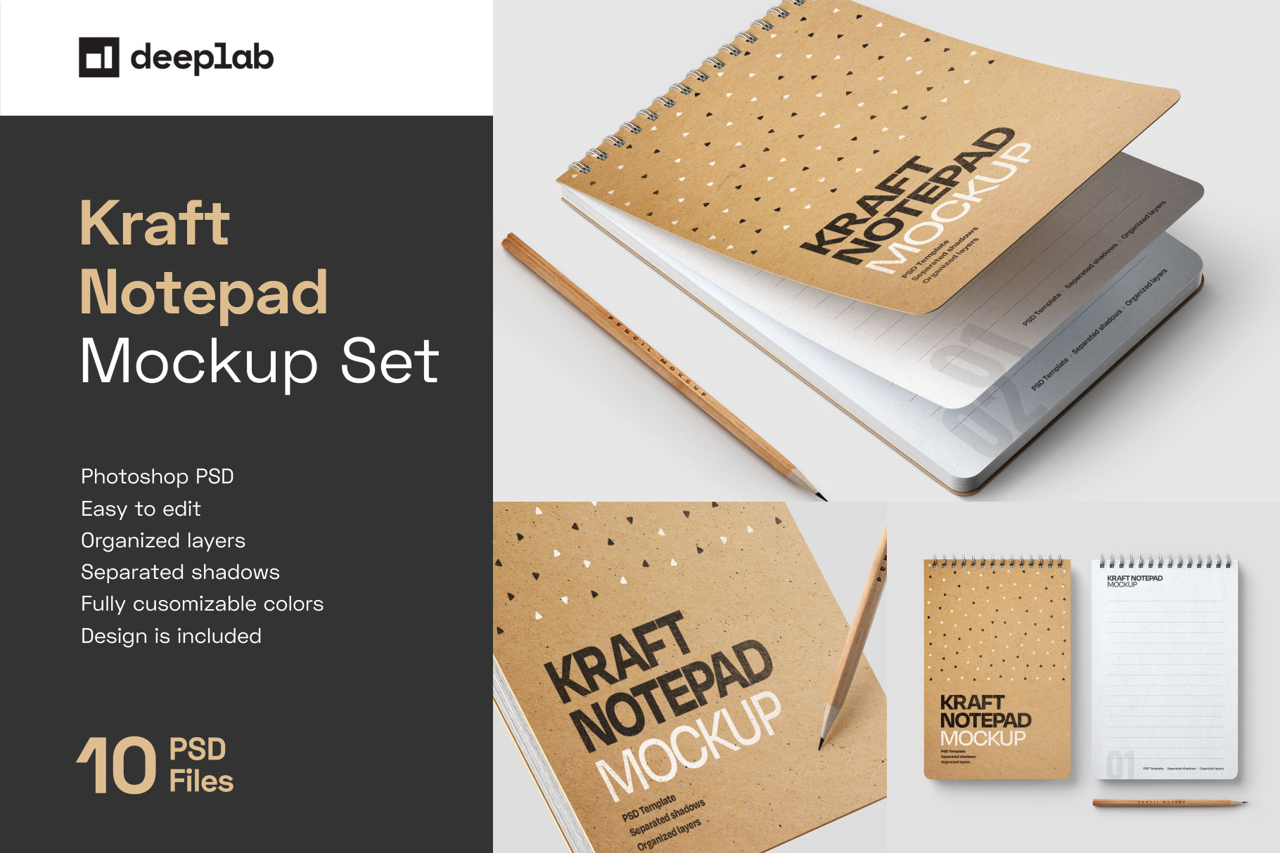 Download Kraft Notepad Mockup Set Sketchbook Creative Photoshop Templates Creative Market