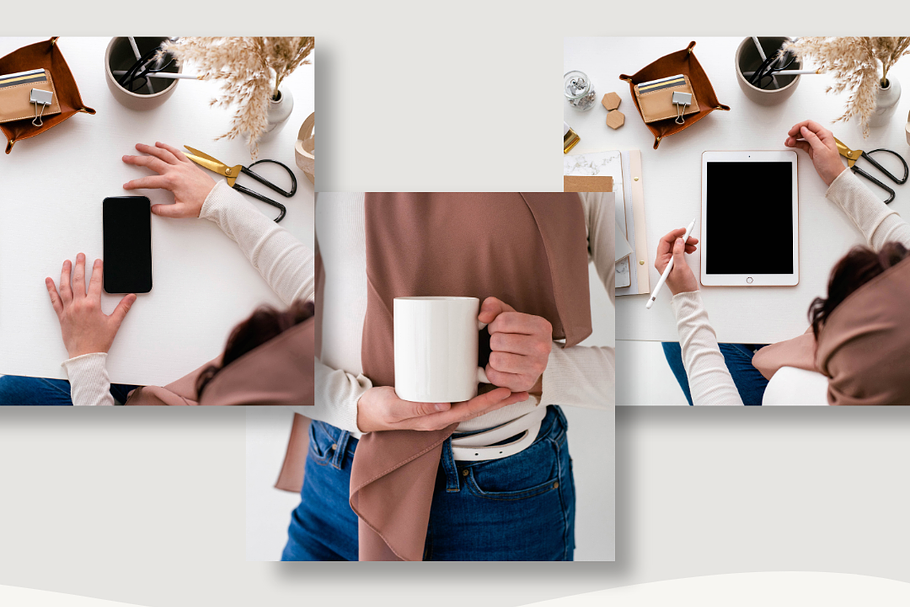 Download Hijab Bosses Mockups (5+ Images) | Creative Mobile & Web Mockups ~ Creative Market