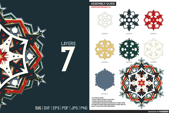 Download Layered 3d Christmas Mandala Svg Cut Custom Designed Illustrations Creative Market