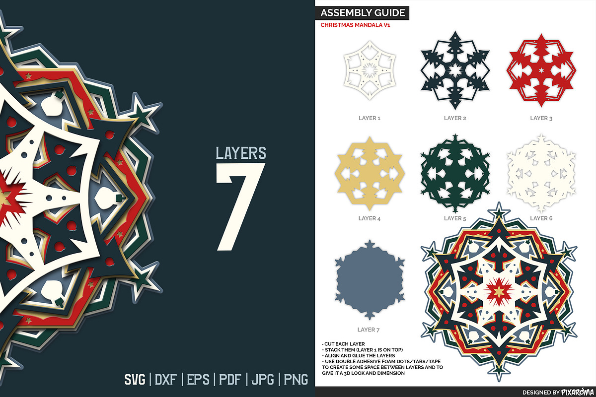 Download Layered 3D Christmas Mandala SVG Cut | Custom-Designed Illustrations ~ Creative Market