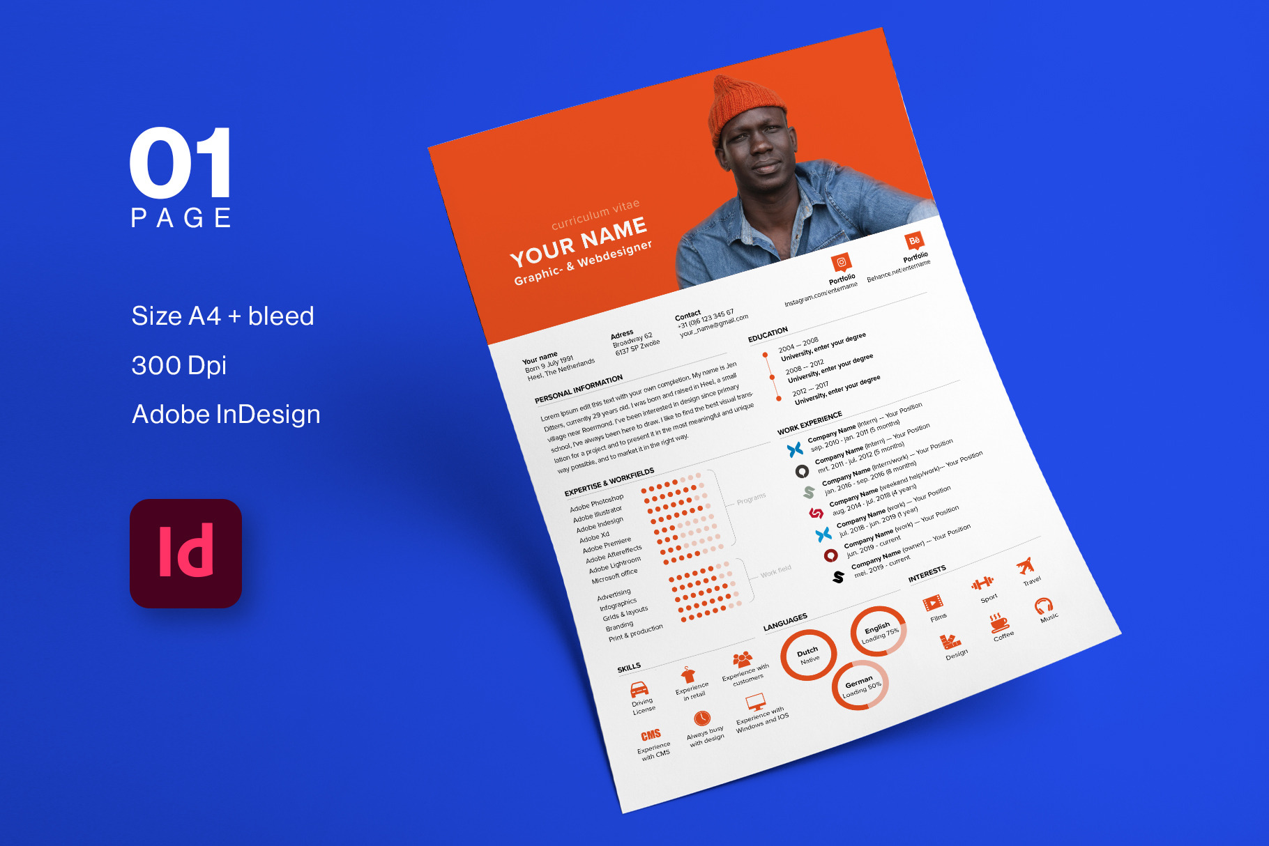 Download Hip Resume Template Cv With Photo Creative Indesign Templates Creative Market