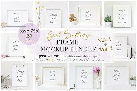 2 Small Frames Mockup, Wall Art Mockup PSD, 4x6 Mockup Frame