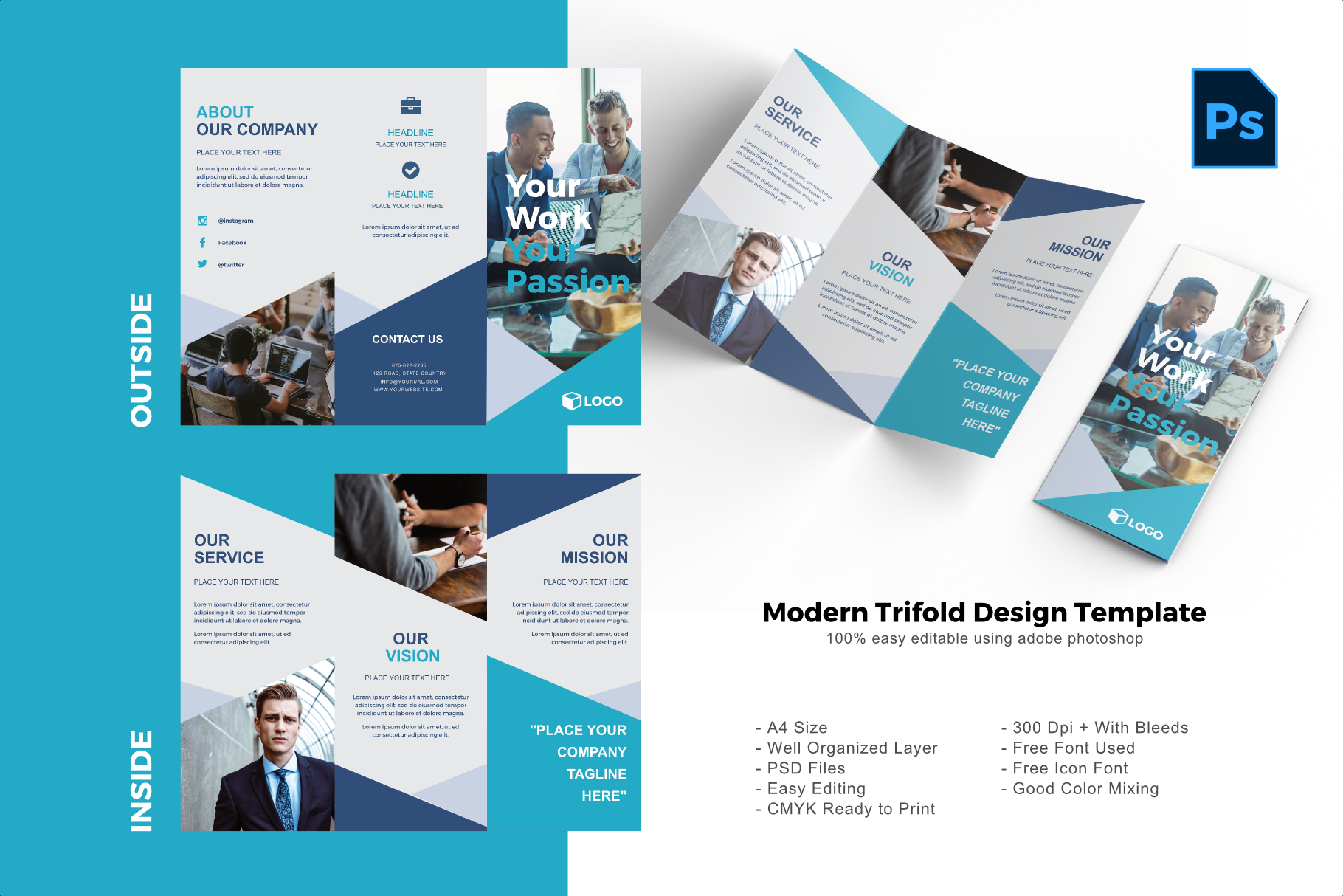 Download Business Trifold Brochure Template Creative Photoshop Templates Creative Market