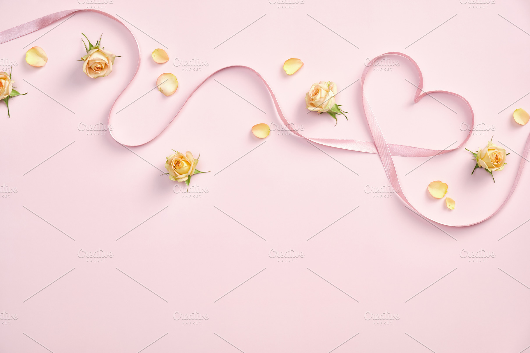 Heart made of ribbon and roses | Holiday Stock Photos ~ Creative Market