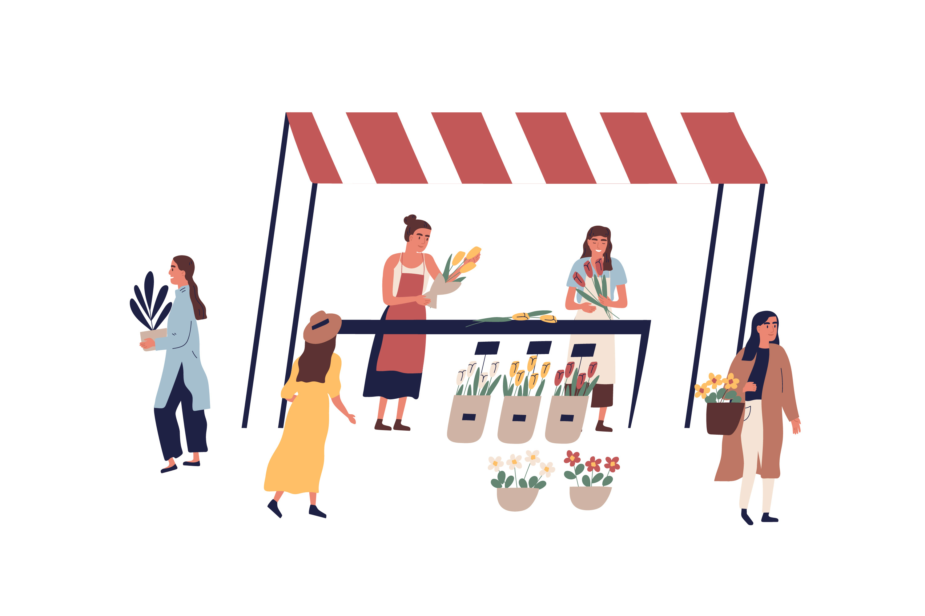 Flower market, outdoor florist shop | People Illustrations ~ Creative ...