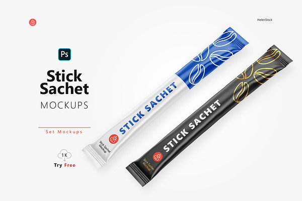 Download Stick Sachet Mockup Top View Creative Photoshop Templates Creative Market