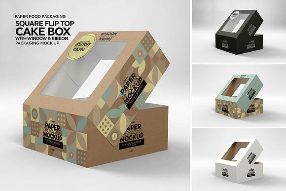 Download Square Flip Top Cake Box Mockup Creative Photoshop Templates Creative Market