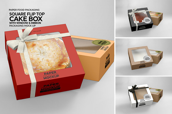 Download Square Flip Top Cake Box Mockup Creative Photoshop Templates Creative Market