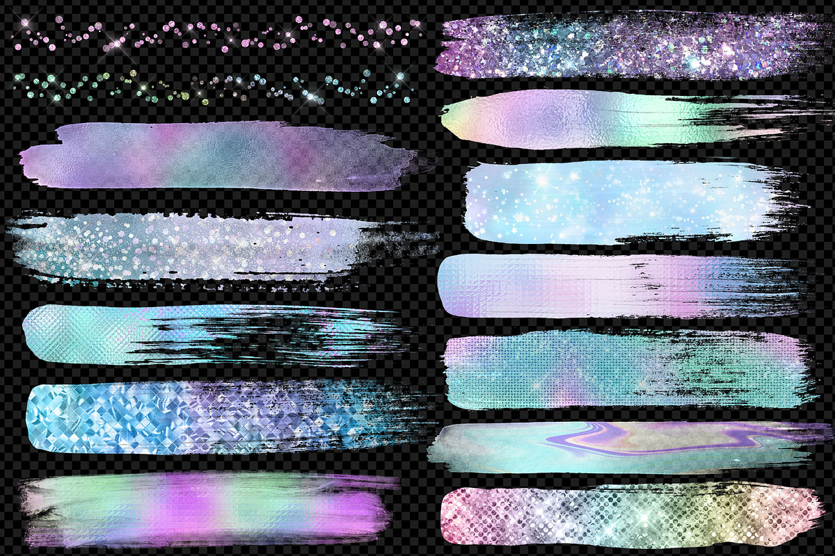 Iridescent Brush Stroke Clipart | Pre-Designed Photoshop Graphics