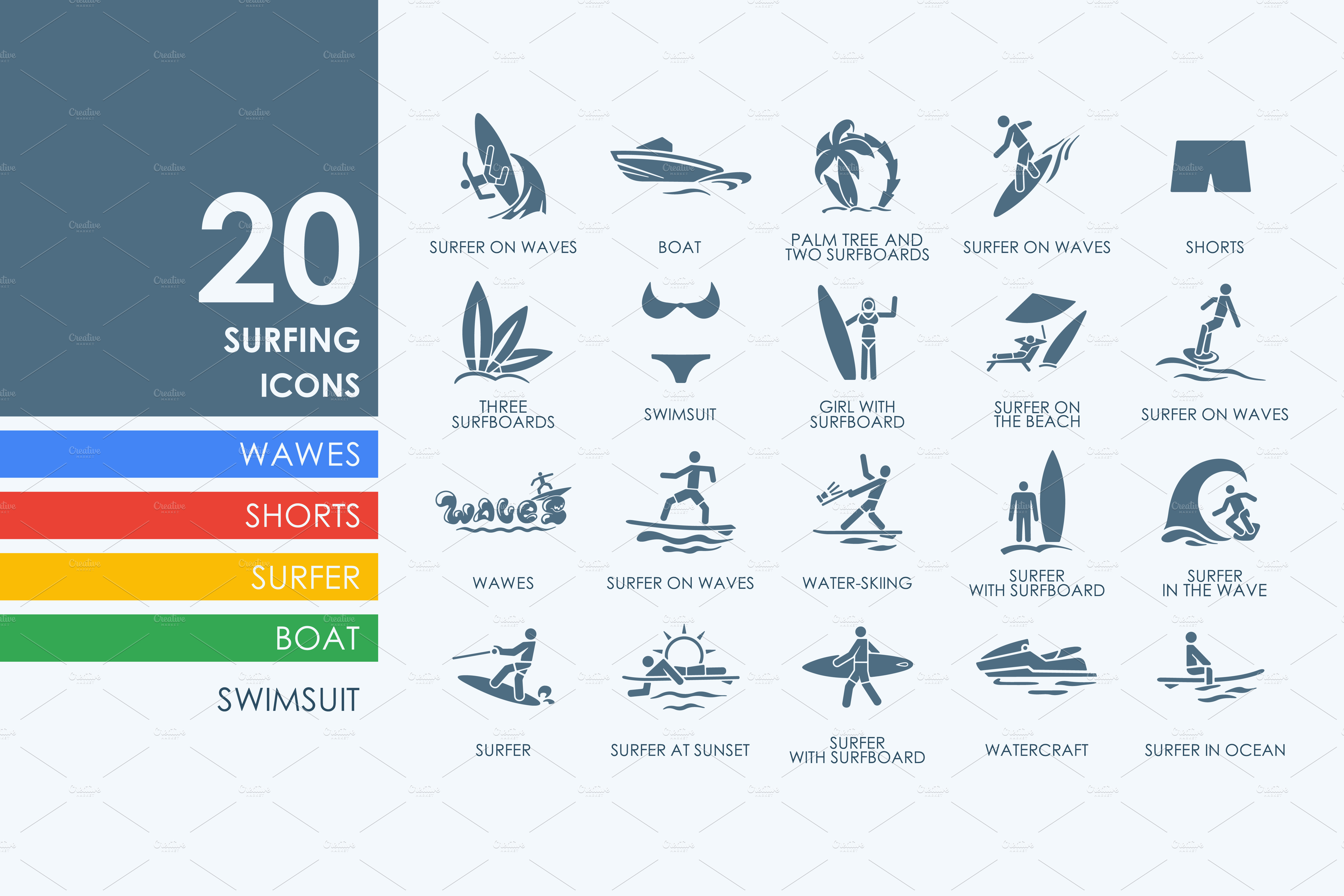 20 Surfing icons Icons Creative Market