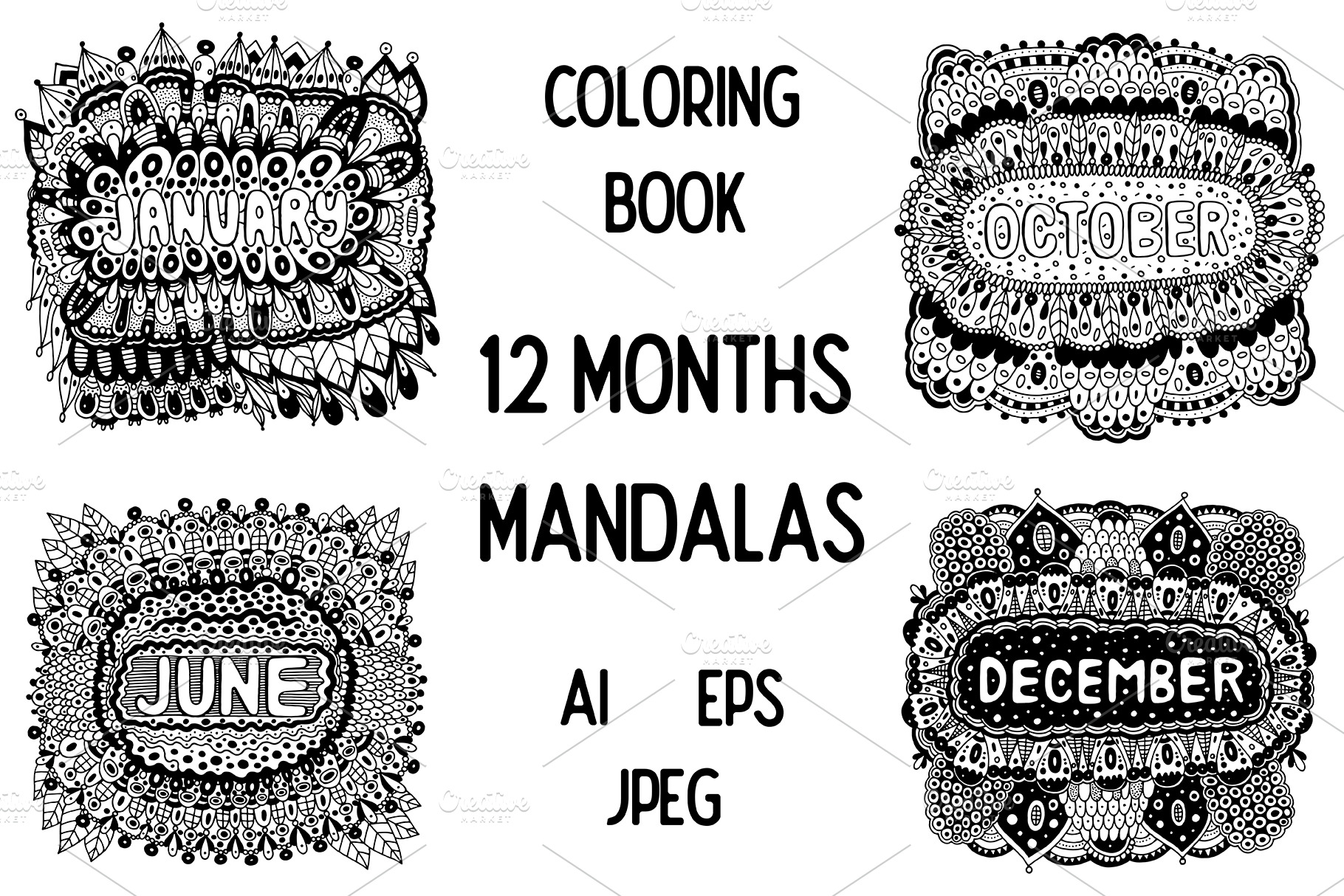 Download 12 Months Mandalas Coloring Book Pre Designed Photoshop Graphics Creative Market