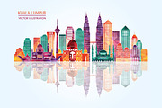 Kuala Lumpur skyline  Illustrations ~ Creative Market