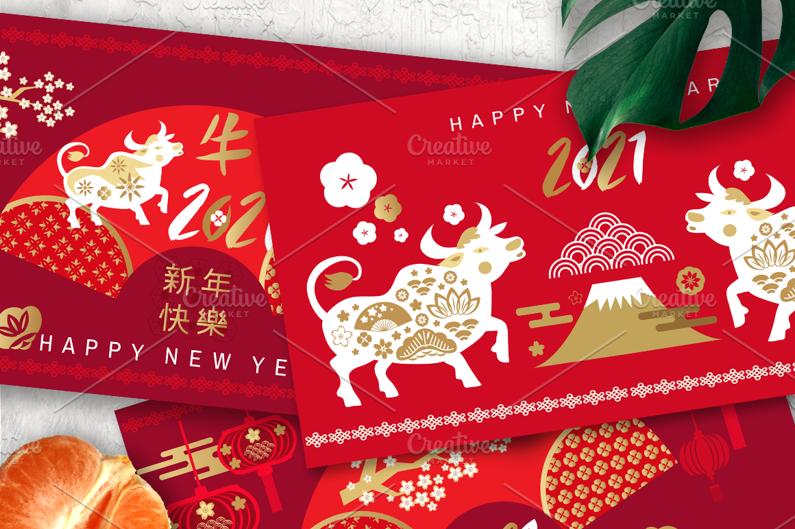 2021 Chinese new year greeting cards | Creative Market