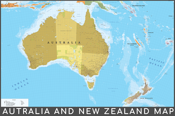 Australia And New Zealand Map Pre Designed Illustrator Graphics Creative Market