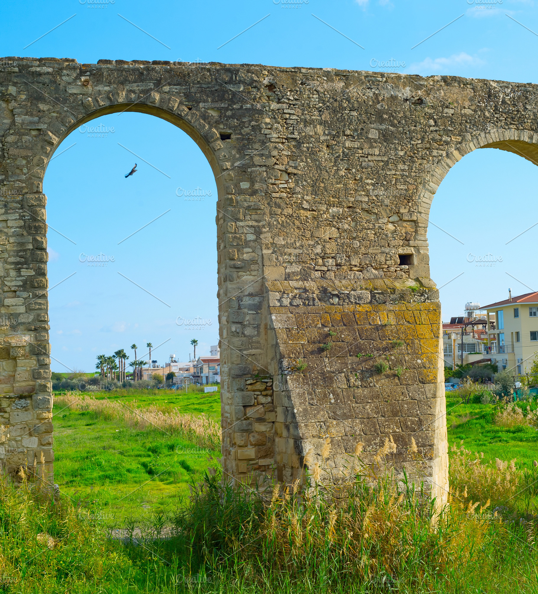 Historical sight Kamares Aqueduct view, Larnaca, Cyprus | High-Quality