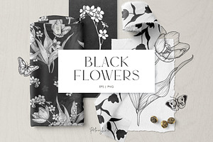 Linear vector flowers set | Pre-Designed Illustrator Graphics