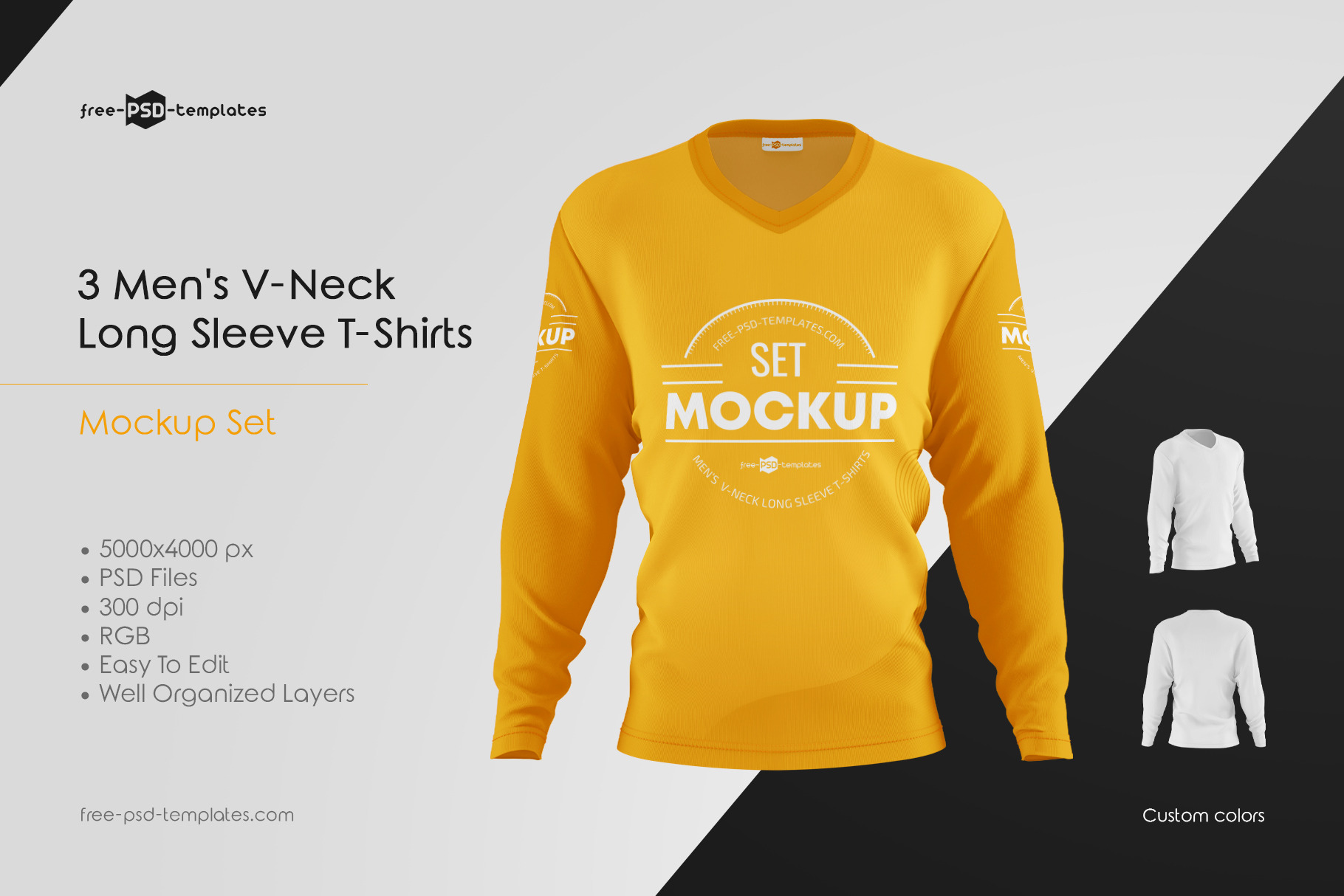 Download Mens Long Sleeve T-Shirts MockUp Set | Creative Photoshop Templates ~ Creative Market