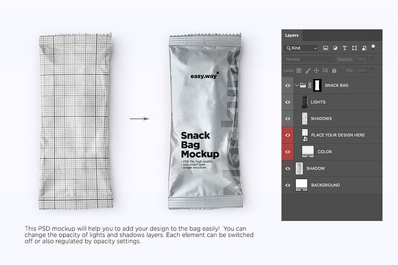 Download Metallized Snack Bag Psd Mockup Creative Photoshop Templates Creative Market