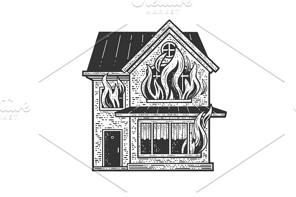 Fire in house sketch vector | Pre-Designed Vector Graphics ~ Creative