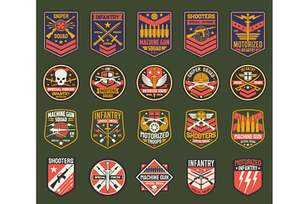 Vector elements for military, army patches, badges set By Microvector