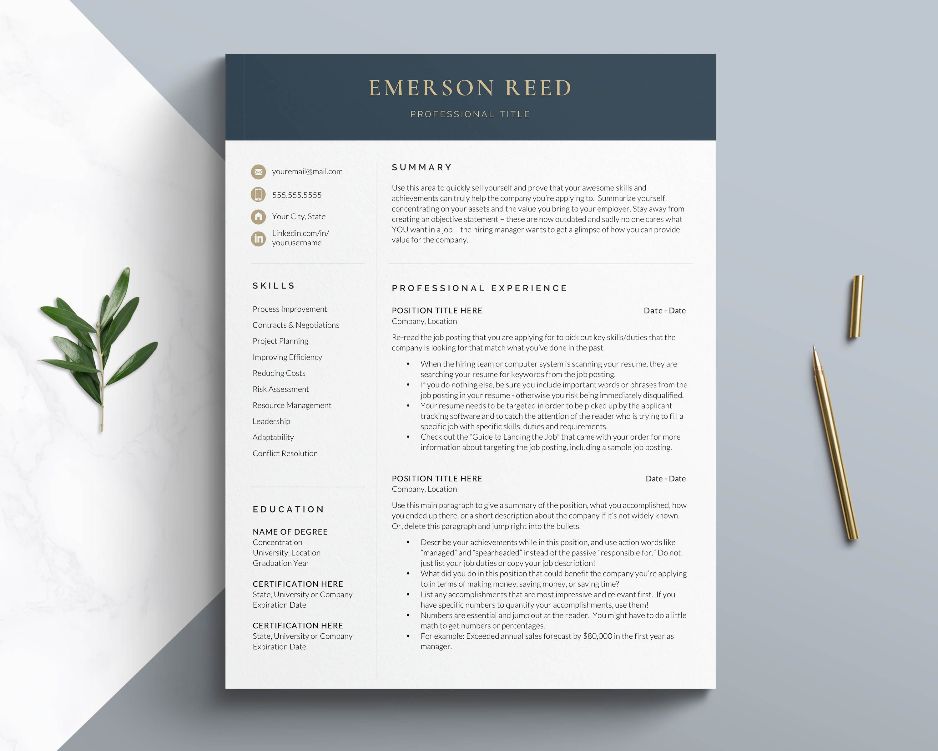 Modern Executive Resume Template Word | Creative Market