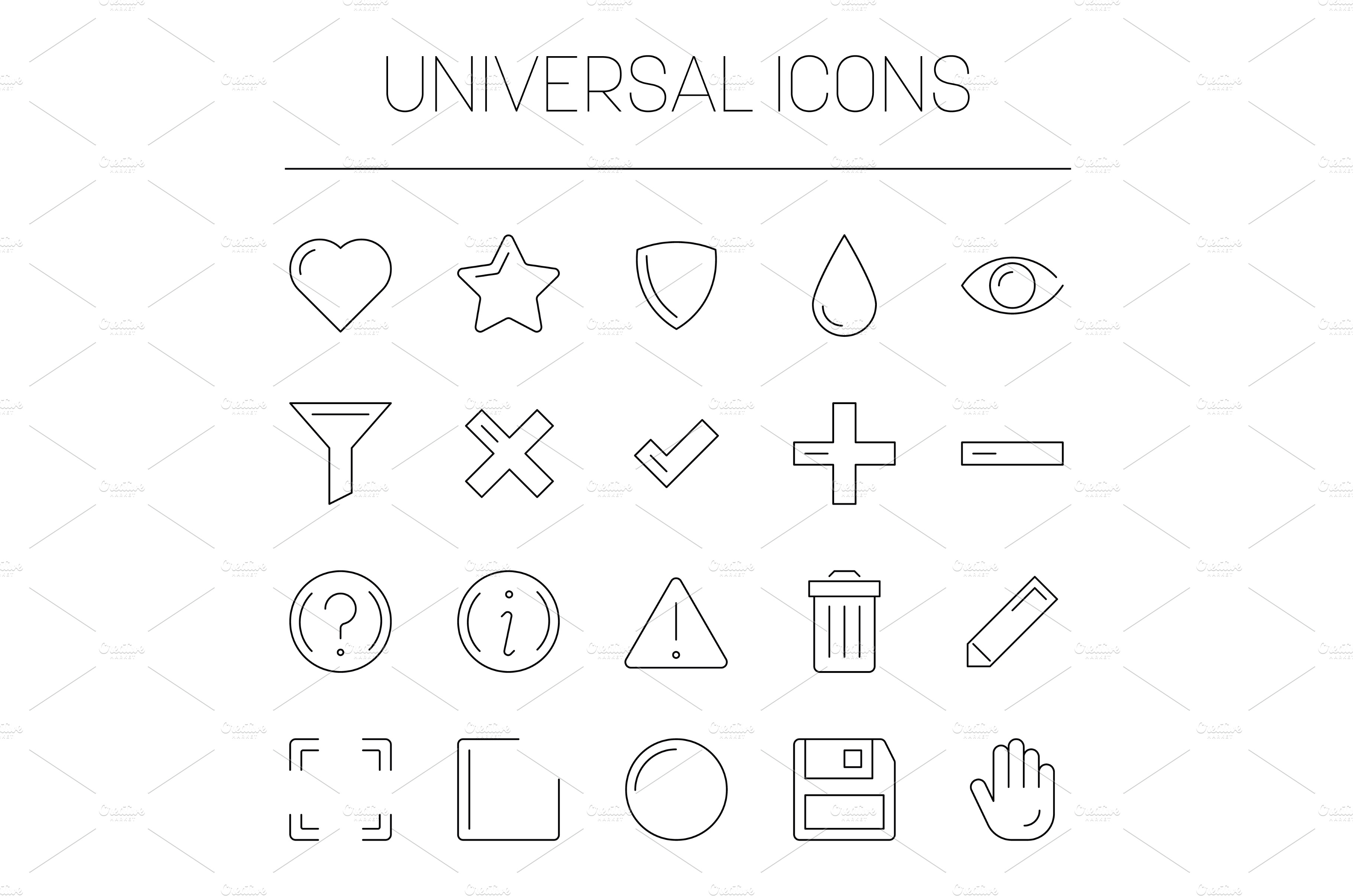 Universal symbols set - basic icons | Vector Graphics ~ Creative Market