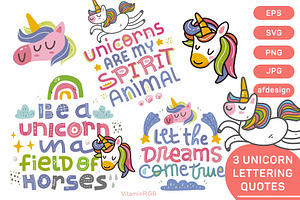 unicorn pack 24 phrases12 patterns pre designed illustrator graphics