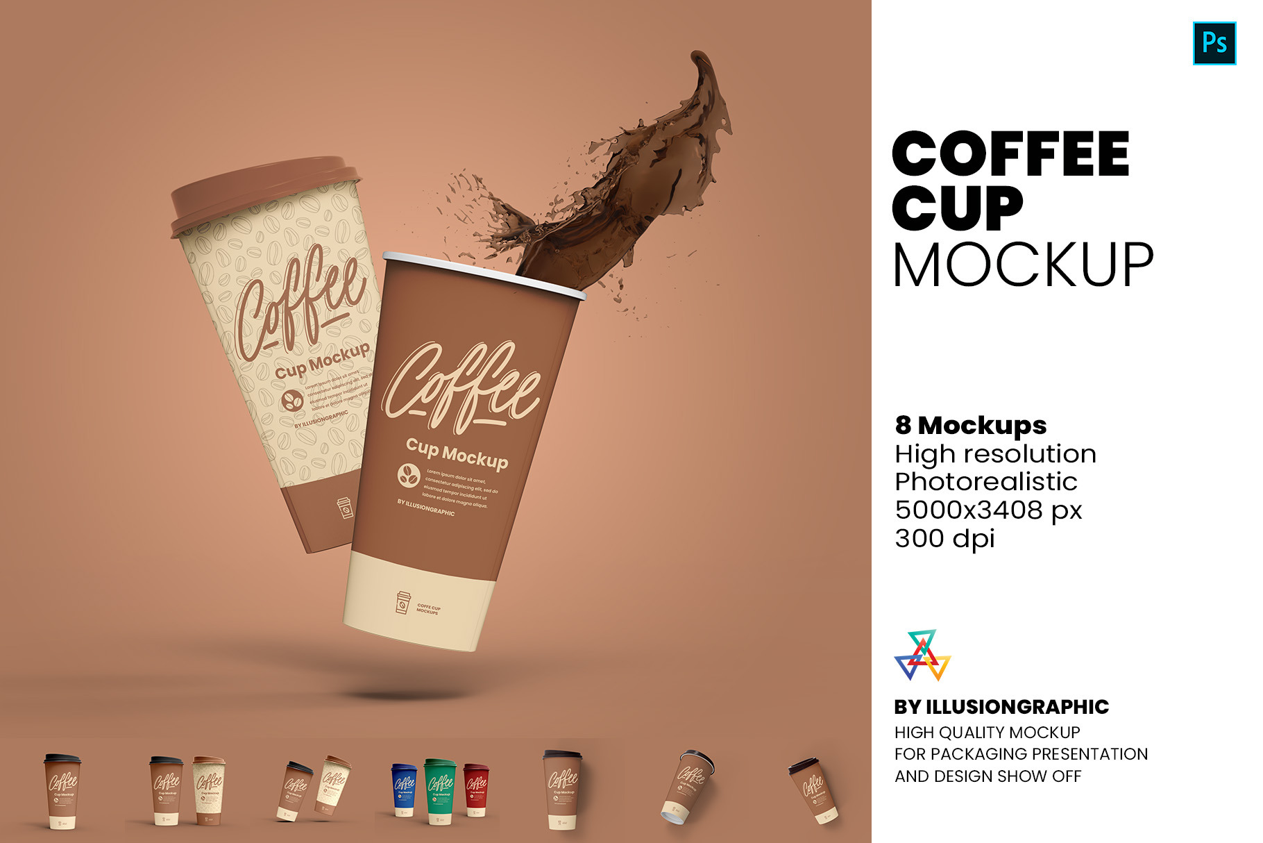 Download Coffee Cup Mockup 8 Views Creative Photoshop Templates Creative Market