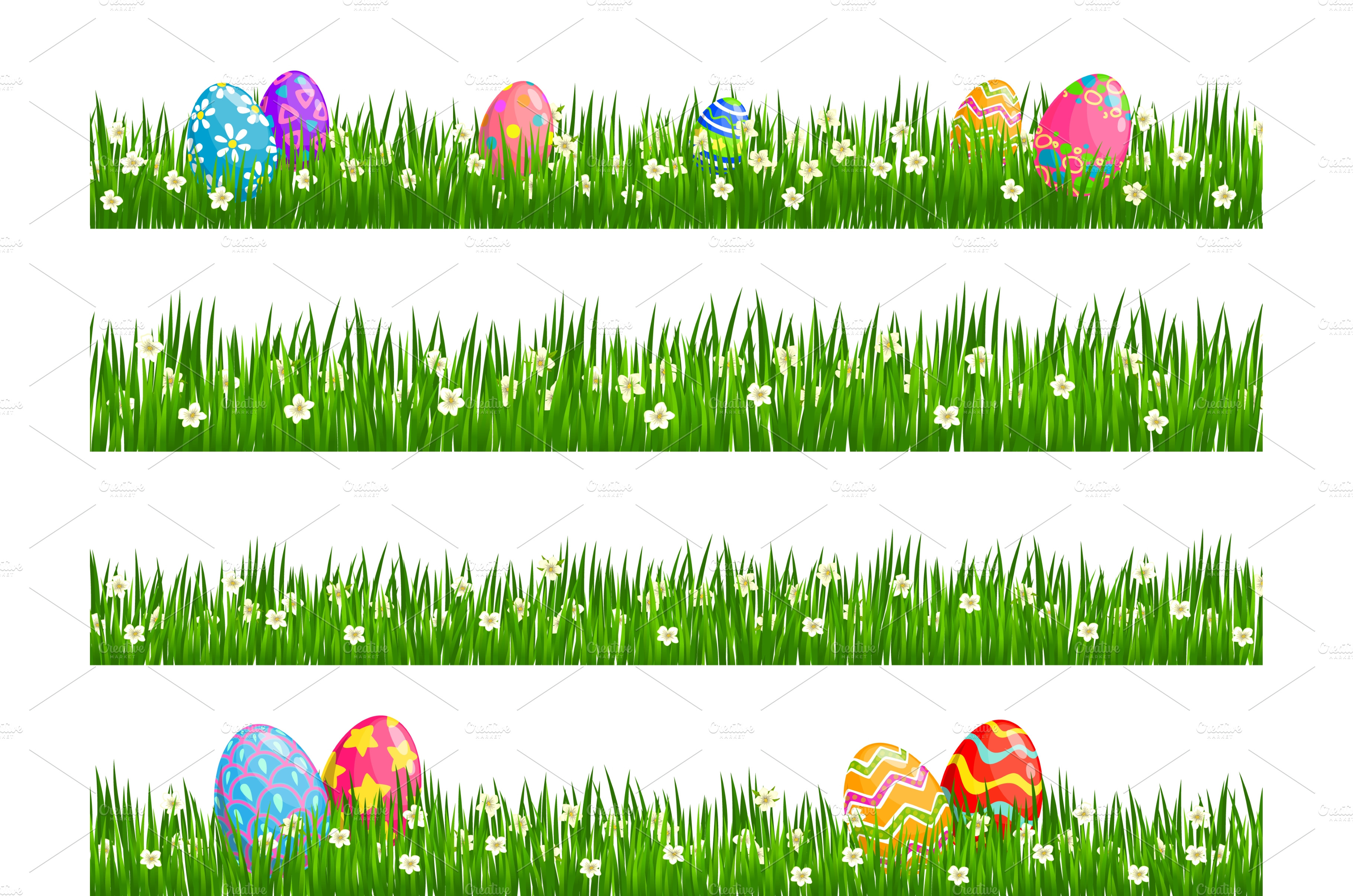 Easter borders of green grass, eggs | Decorative Illustrations ...