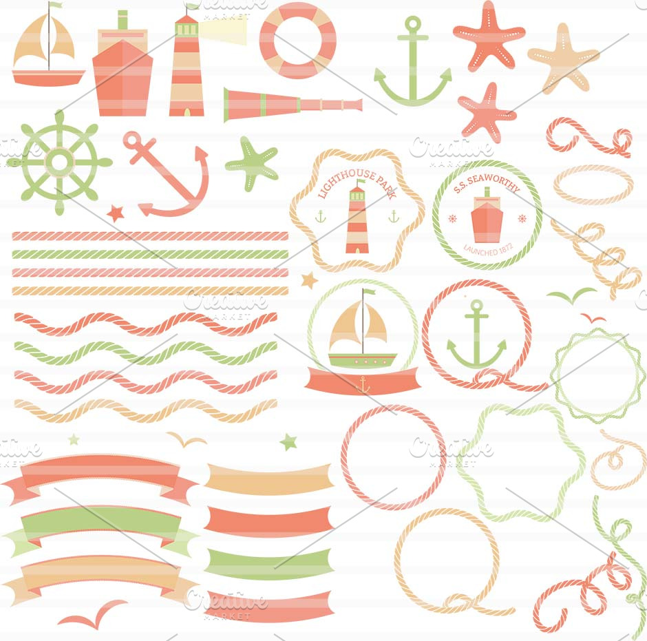 Nautical Badge Kit | Illustrator Graphics ~ Creative Market