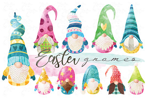 Watercolor Cute Easter Gnomes | Pre-Designed Photoshop Graphics