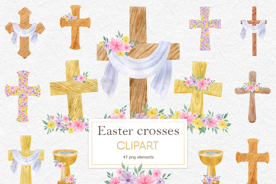 Watercolor Easter Cross clipart | Pre-Designed Photoshop Graphics ...