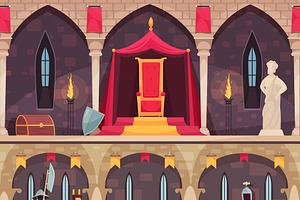 Vector castle throne hall, interior | Pre-Designed Vector Graphics ...